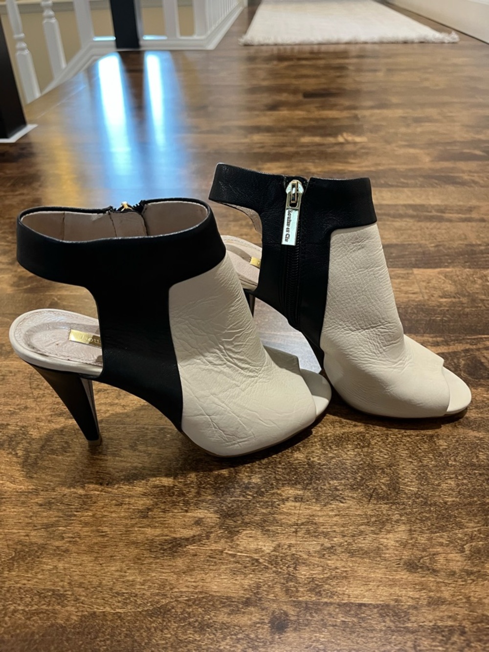 Louise et Cie Black and Cream Peep-Toe Ankle Booties